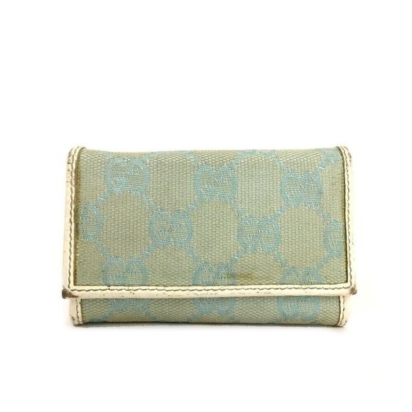 Gucci Green Blue Canvas Leather 6 Ring Key Case Key Holder Gucci GG Logo - Picture 1 of 8